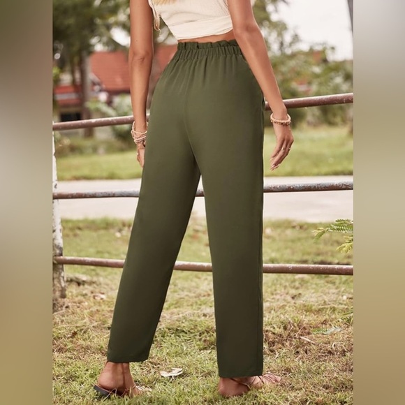✨Atica Medium Paperbag Waist Knot Front Pants Olive Green Women's Pants - Picture 5 of 12
